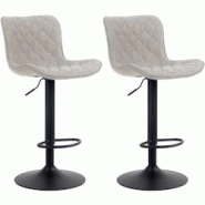 Décoshop26 - Lot de 2 tabourets de bar coutures décoratives pied trompette hauteur réglable en métal noir assise en tissu taupe 10_0004139 - noir Décoshop26 - Lot de 2 tabourets de bar coutures décoratives pied trompette hauteur réglable en métal noir assise en tissu taupe 10_0004139 - noir