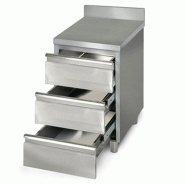Meuble inox adossé 3 tiroirs profondeur 600 x 500 mm