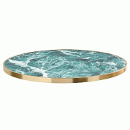 Oviala Business Plateau de table rond blanc avec cerclage doré 60 cm marbre vert/doré - vert aluminium 114081