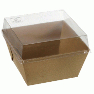 Barquette carrée haute Quartz carton naturel 1500ml + couvercle rPET - par 120