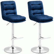 Décoshop26 - Lot de 2 tabourets de bar avec repose-pieds et dossier assise rembourré en velours bleu et métal chromé 10_0006638 - bleu métal 3000
