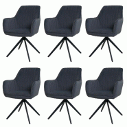 Décoshop26 - Lot de 6 chaises de salle à manger avec accoudoirs siège rotatifs en tissu anthracite cadre de trépied 04_0007744 - 3000262277896