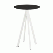 Infinity mange-debout avec piètement blanc + plateau HPL noir Ø 70 cm