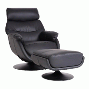 Mendler Fauteuil relax avec pouf HWC-K99, Fauteuil TV, fonction bascule pivotante, métal cuir véritable/simili cuir ~ noir - noir matière synthéti