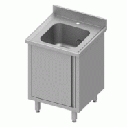 Plonge inox adossée avec 1 bac sur armoire portes battantes 600x700... - P934487060
