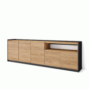 SKRAUT HOME Buffet salon et cuisine, 260x80x37 cm, 5 Portes, Meuble chaussure, Chêne et noir - beige Bois manufacturé 707_37