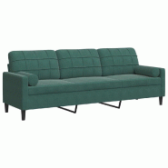 VidaXL Canapé 3 places avec oreillers vert foncé 210 cm velours Modèle Ambre - 3278241