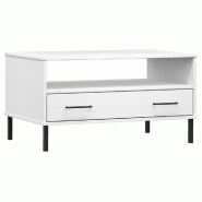 VidaXL Table basse avec pieds en métal Blanc 85x50x45 cm Bois OSLO Modèle Horizon Élite - Bois massif 351035