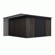 WASABI Abri de Jardin Extérieur 13,2 m² Robin t1 – Finition effet bois premium – Range-bûches latéral – Portes coulissantes - marron métal G01ME0102 WASABI Abri de Jardin Extérieur 13,2 m² Robin t1 – Finition effet bois premium – Range-bûches latéral – Portes coulissantes - marron métal G01ME0102