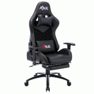 ZIK Fauteuil de bureau ergonomique pivotant pour gamers, avec repose-pieds et accoudoirs, soutien lombaire, réglable, en simili cuir - Noir - noir mu