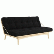 BANQUETTE FUTON FOLK EN PIN MASSIF COLORIS CHARBON COUCHAGE 130 X 190 CM.