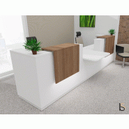 Bureau d'accueil Delta Plus pour 2, accès PMR - Mobel Linea - Blanc, Acacia foncé, Banque d'accueil avec réhausses lumineuses, 464_1