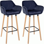 CLP Lot de 2 tabourets de bar Grant en velours Bleu foncé - bleu textile 325728