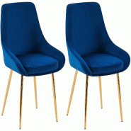 Décoshop26 - Lot de 2 chaises de salle à manger élégance confort design moderne en velours bleu structure métallique doré 10_0007527 - bleu mét