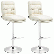 Décoshop26 - Lot de 2 tabourets de bar avec repose-pieds et dossier assise rembourré en tissu crème et métal chromé 10_0006431 - beige métal 300