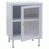 Décoshop26 - Table de chevet 2 compartiments de rangement style industriel 55x41x41 cm avec poignées dorées en métal blanc et verre 04_0008859 - b