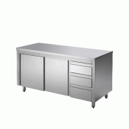 GastroHero Edelstahl Arbeitsschrank 200x70 cm mit Schiebetür & 3 Schubladen ECO AISI430 höhenverstellbar 850–900 mm - argenté inox ASS3SR-ECO20X7