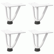 Helloshop26 - Lot de 4 pieds en épingle à cheveux 10 cm avec patins réglables style moderne table basse en acier massif blanc 02_0056728 - blanc ac