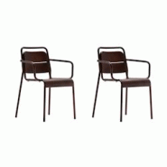 Lot de 2 chaises de jardin en métal avec accoudoirs Zown Alma marron pour extérieur - marron acier SP-SK014F002A-DB Lot de 2 chaises de jardin en métal avec accoudoirs Zown Alma marron pour extérieur - marron acier SP-SK014F002A-DB