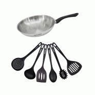 Set poêle 28 cm en inox et 6 ustensiles Fackelmann Geneva - Acier inoxydable 18/10 3176239944105