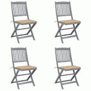 VidaXL Chaises Pliables D Extérieur Lot De 4 Et Coussins Bois D Acacia - gris 3064566