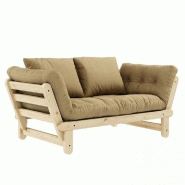 BANQUETTE MÉRIDIENNE FUTON BEAT PIN NATUREL TISSU COLORIS BEIGE BLÉ COUCHAGE 75*200 CM.