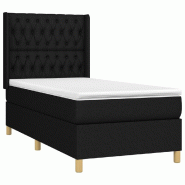 Décoshop26 - Cadre de lit LED avec sommier tête de lit matelas 90x190 cm tissu noir TDL0209064 - noir 3001669382725_0