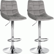 Décoshop26 - Lot de 2 tabourets de bar en velours gris base métal chromé réglable en hauteur et repose-pieds TDB10633 - gris métal 3002469432696