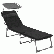 Helloshop26 - Chaise longue bain de soleil transat de relaxation avec matelas 3 cm coussin dossier et parasol inclinables ppliable 12_0001537 - 300012