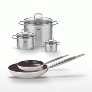 Lot Poêles 24cm & 32cm avec revêtement céramique sans PFAS & 3 Faitouts 14/20/26 cm Elo Bistro Line Citrin - gris 3176239968521