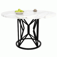 Merax Table à manger ronde 100 x 100 x 76 cm, MDF aspect marbre et pieds géométriques en métal, pour 4-6 personnes, noir - noir multi-matériau N6