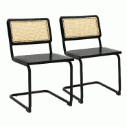Oviala Business Lot de 2 chaises en métal et bois noir - noir 114871