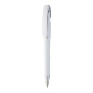 Stylo à bille en plastique - corps blanc et poussoir argenté - encre bleue - poids 12g Stylo à bille en plastique - corps blanc et poussoir argenté - encre bleue - poids 12g