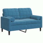 VidaXL Canapé 2 places avec oreillers décoratifs bleu 120 cm velours Modèle Divine - 3278218
