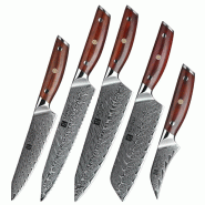 XinZuo - Set de couteaux Damas 5 pièces - Série B27 Yi - multicolore multi-matériau B27-A5
