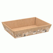 Corbeille carton kraft rectangle maisons gris/blanc37x28x7,3cm - par 50
