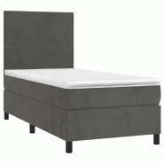 Décoshop26 - Cadre de lit LED avec sommier tête de lit matelas 90x200cm tissu velours gris foncé TDL0208249 - gris 3001278488009