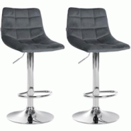 Décoshop26 - Lot de 2 tabourets de bar en velours gris foncé base métal chromé réglable en hauteur et repose-pieds TDB10632 - gris 3002469332699 Décoshop26 - Lot de 2 tabourets de bar en velours gris foncé base métal chromé réglable en hauteur et repose-pieds TDB10632 - gris 3002469332699