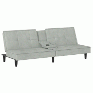 Helloshop26 - Canapé-lit avec porte-gobelets 200 x 89 x 70 cm  velours gris clair 02_0019260 - gris polyester 3000969588004
