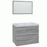Helloshop26 - Meuble de salle de bain pratique avec miroir espace de rangement 60 x 38,5 x 45 cm en bois d'ingénierie gris 02_0055335 - gris Bois mas