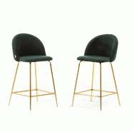 RATTATAN Lot de 2 tabourets de bar en velours avec pieds en métal,h.65cm,pour bar,restaurant et cuisine,design élégant–Sara XL–Vert foncé/Or - RATTATAN Lot de 2 tabourets de bar en velours avec pieds en métal,h.65cm,pour bar,restaurant et cuisine,design élégant–Sara XL–Vert foncé/Or -