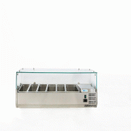 Vitrine réfrigérée avec verre. Capacité 5xGN1/3 + 1xGN1/2. Dimensions (LxPxH) 150x38x43,5 cm. ForCold by FIMAR G-VRX1500-380 - 226