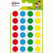 AVERY Lot de 100 Etui de 144 pastilles adhésives, diamètre 15 mm, coloris assortis (6 feuilles / cdt) - 5014702028809