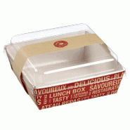 Barquette salade carton motif City av/couvercle+bague 900ml 16x16cm - par 250