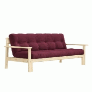 CANAPÉ CONVERTIBLE FUTON UNWIND PIN NATUREL COLORIS BORDEAUX COUCHAGE 130 X 190 CM.