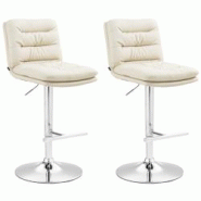 CLP Lot de 2 tabourets de bar Damar en similicuir Crème/Chrome - beige polyester 325684