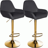 Décoshop26 - Lot de 2 tabourets de bar repose-pieds en forme d'arc en métal doré assise en PVC noir TDB10803 - noir 3000252956107