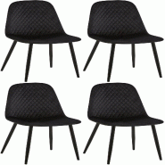 Décoshop26 - Lot de 4 chaises de salle à manger coutures décoratives losanges assise en velours noir pieds métal noir mat 10_0001876 - noir métal