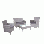 Décoshop26 - Salon de jardin en poly-rotin gris ensemble lounge avec canapé fauteuils et table avec coussins gris foncé 04_0000058 - gris 300024989