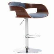 Décoshop26 - Tabouret de bar x1 design scandinave en tissu bleu et structure en bois couleur noyer cadre aspect chromé 10_0006422 - bleu Bois massif